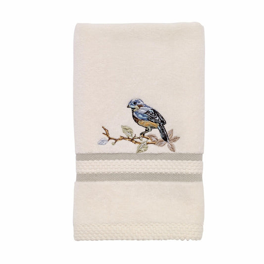 Ivory Small Fingertip Towel with Bird Embroidery