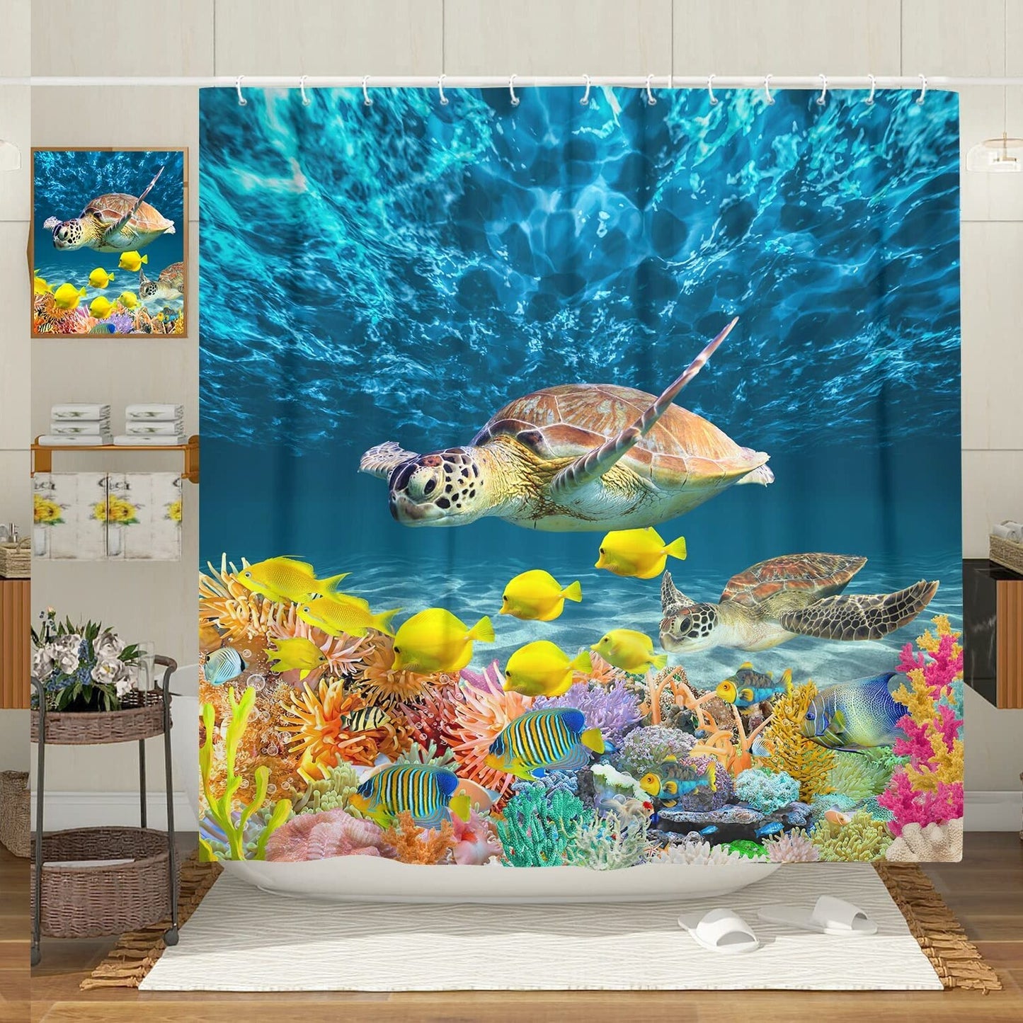 Sea Turtle Fabric Shower Curtain 69x70 Inch Blue