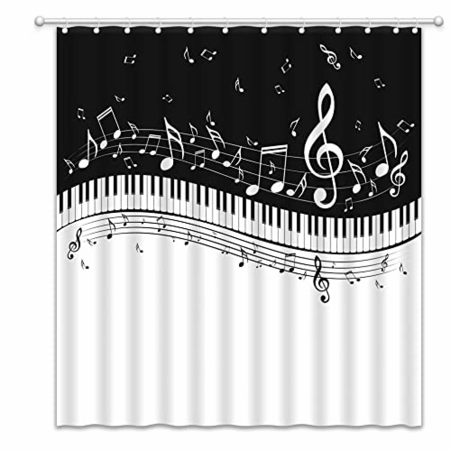 Black and White Musical Notes Shower Curtain 35x70in