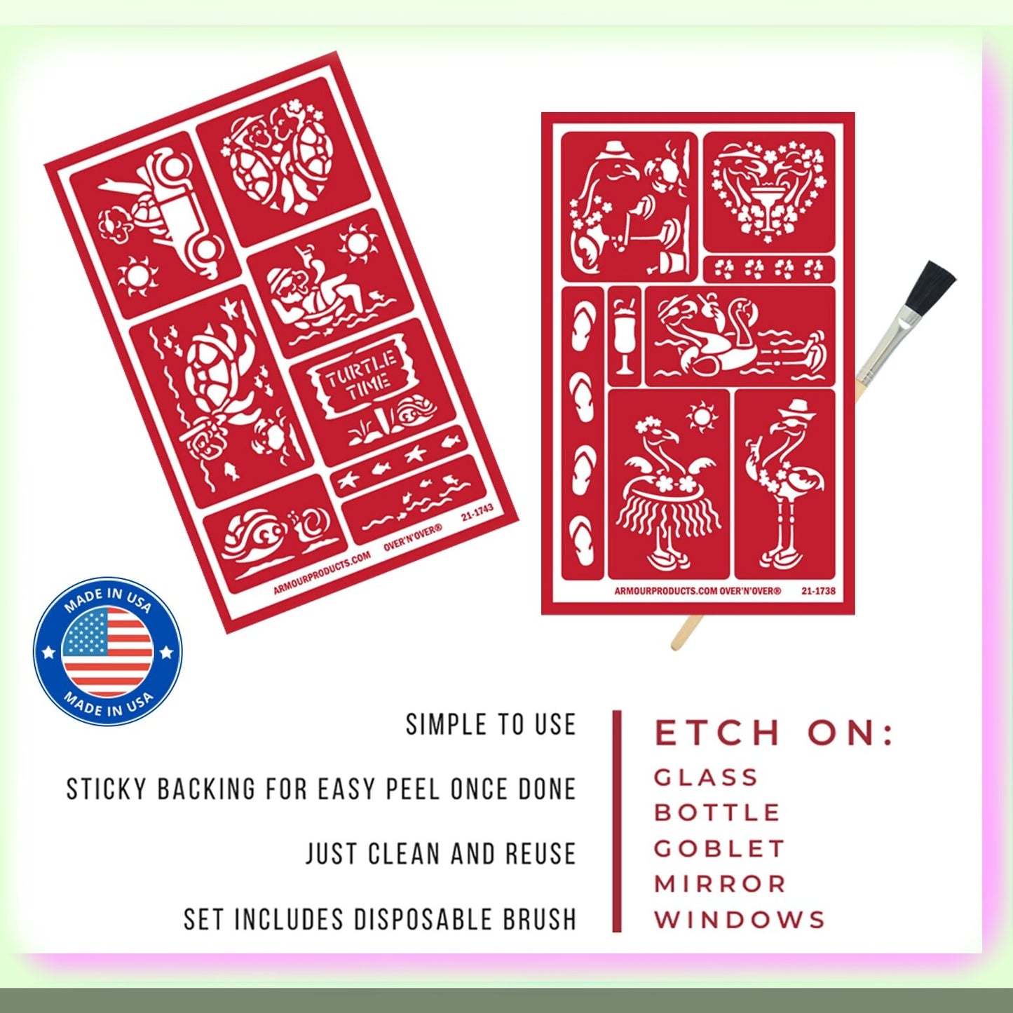 Hawaiian Paradise Etching Kit with Flamingo & Turtle Templates