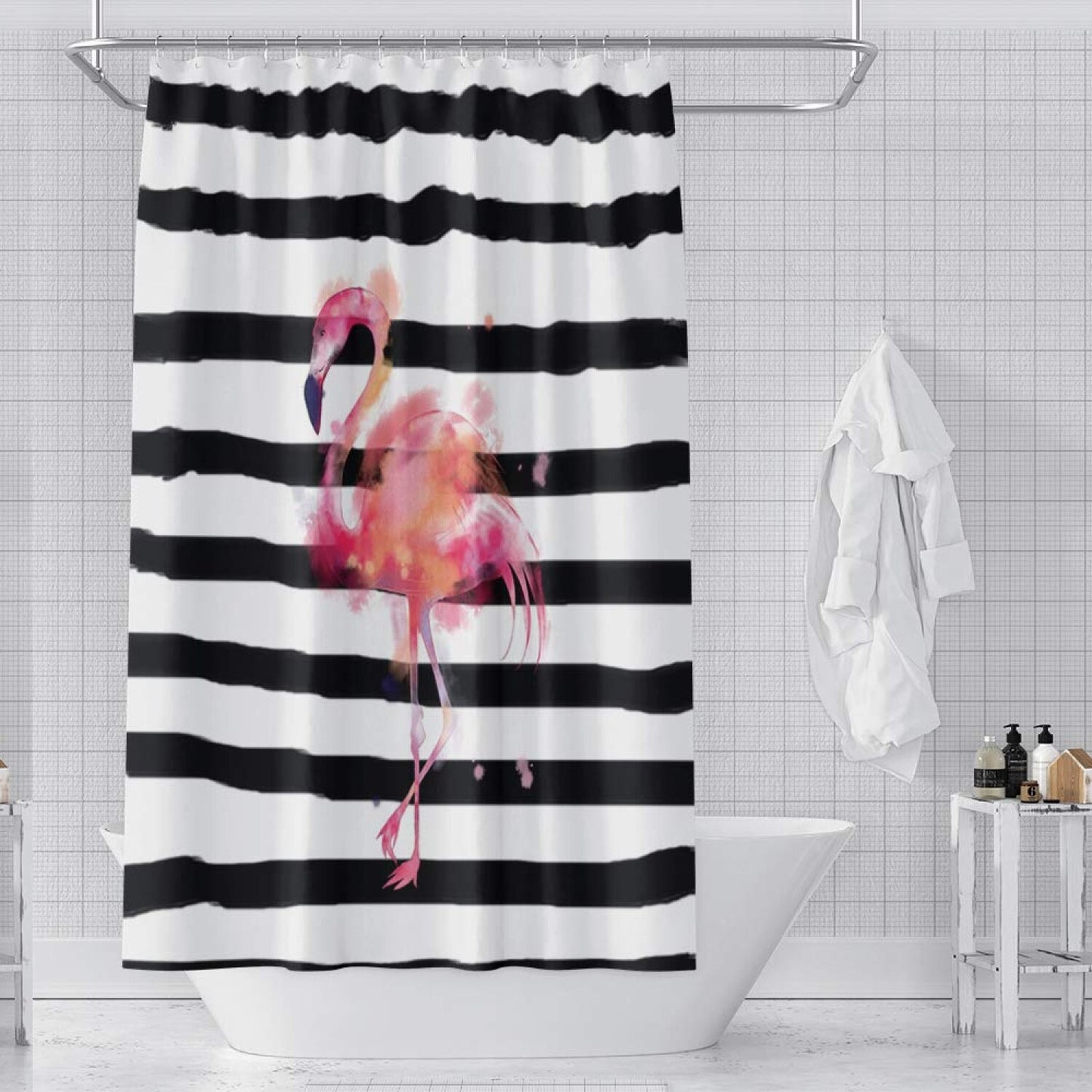 72x96 Inch Watercolor Flamingo Shower Curtain Pink Tropical Animal