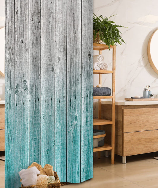 Rustic Stall Shower Curtain 36x72 Teal Grey