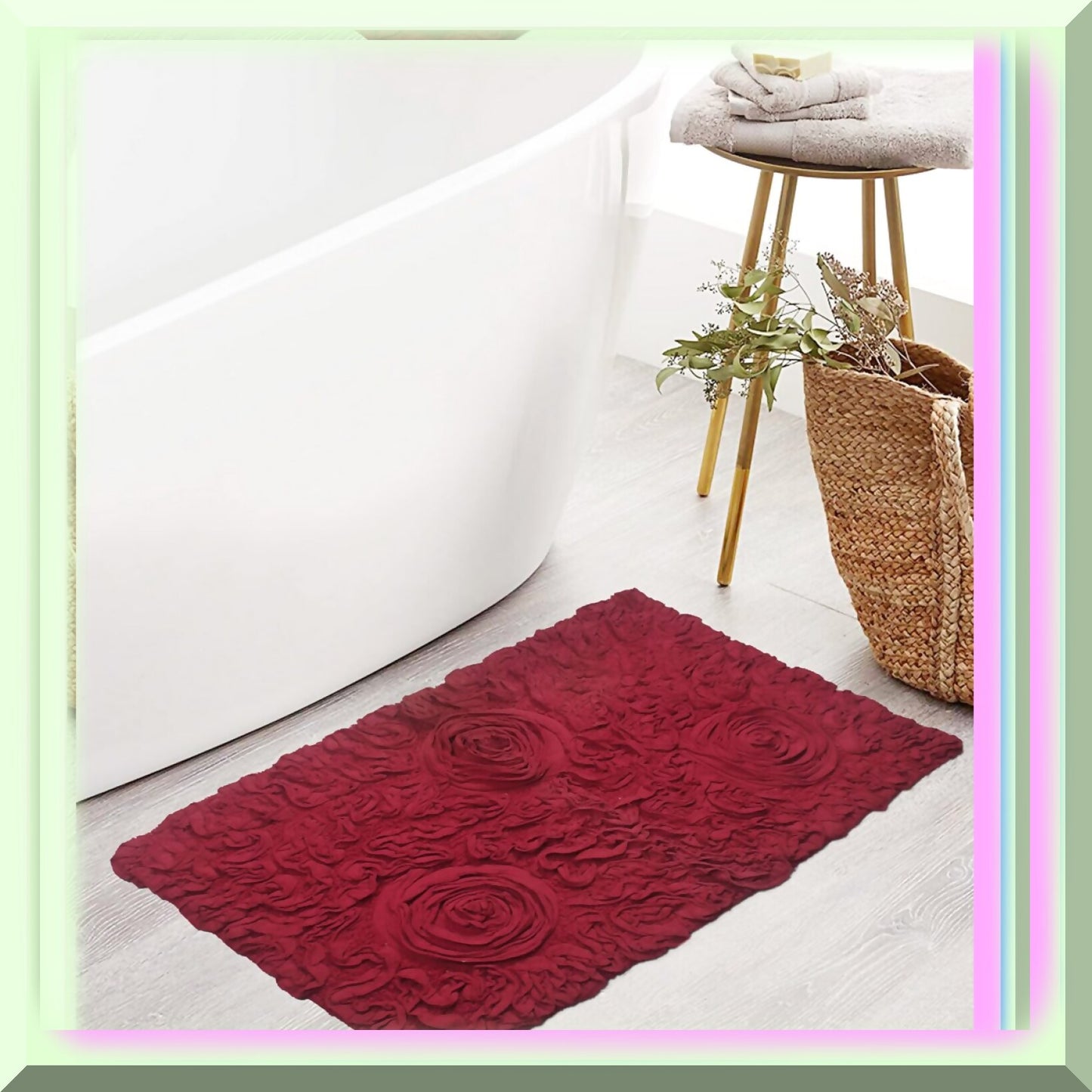 100% Cotton Red Bath Rug 21"x34"