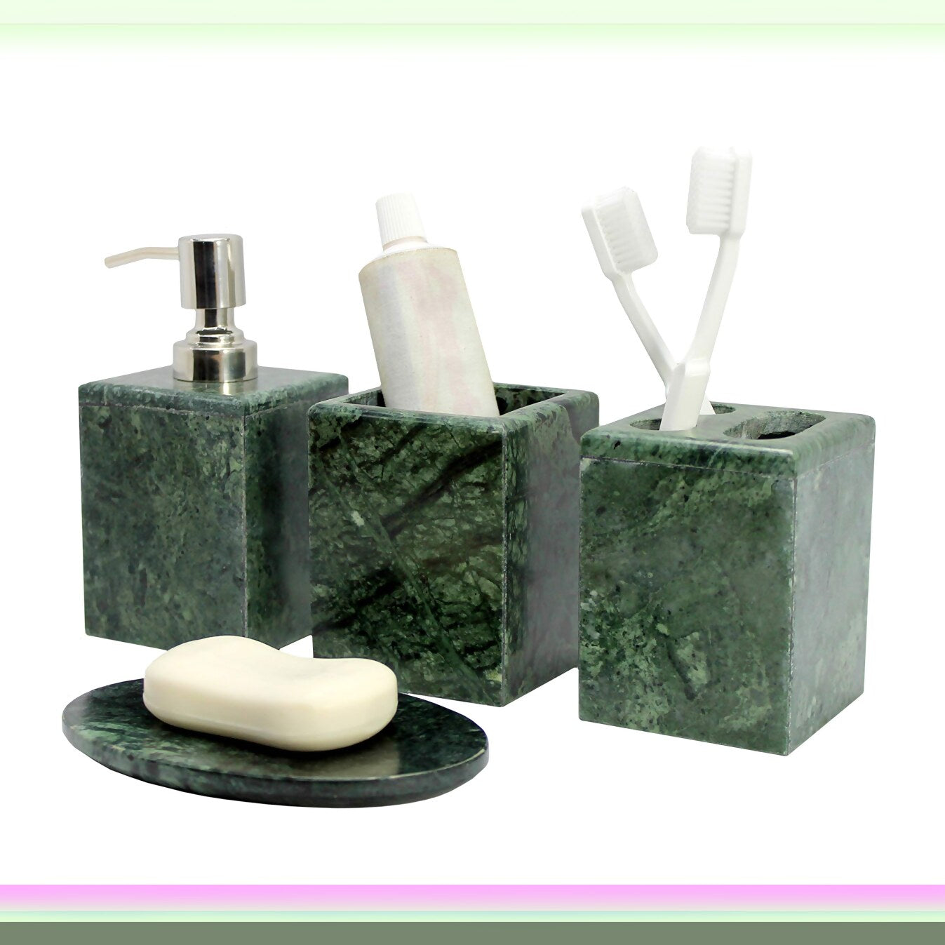 Natural Stone Bathroom Accessory Set (4 Pieces) Green