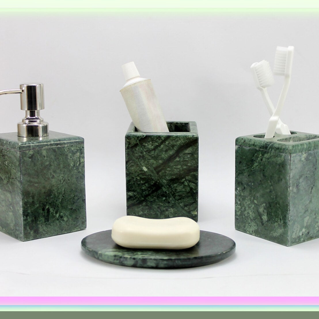 Natural Stone Bathroom Accessory Set (4 Pieces) Green