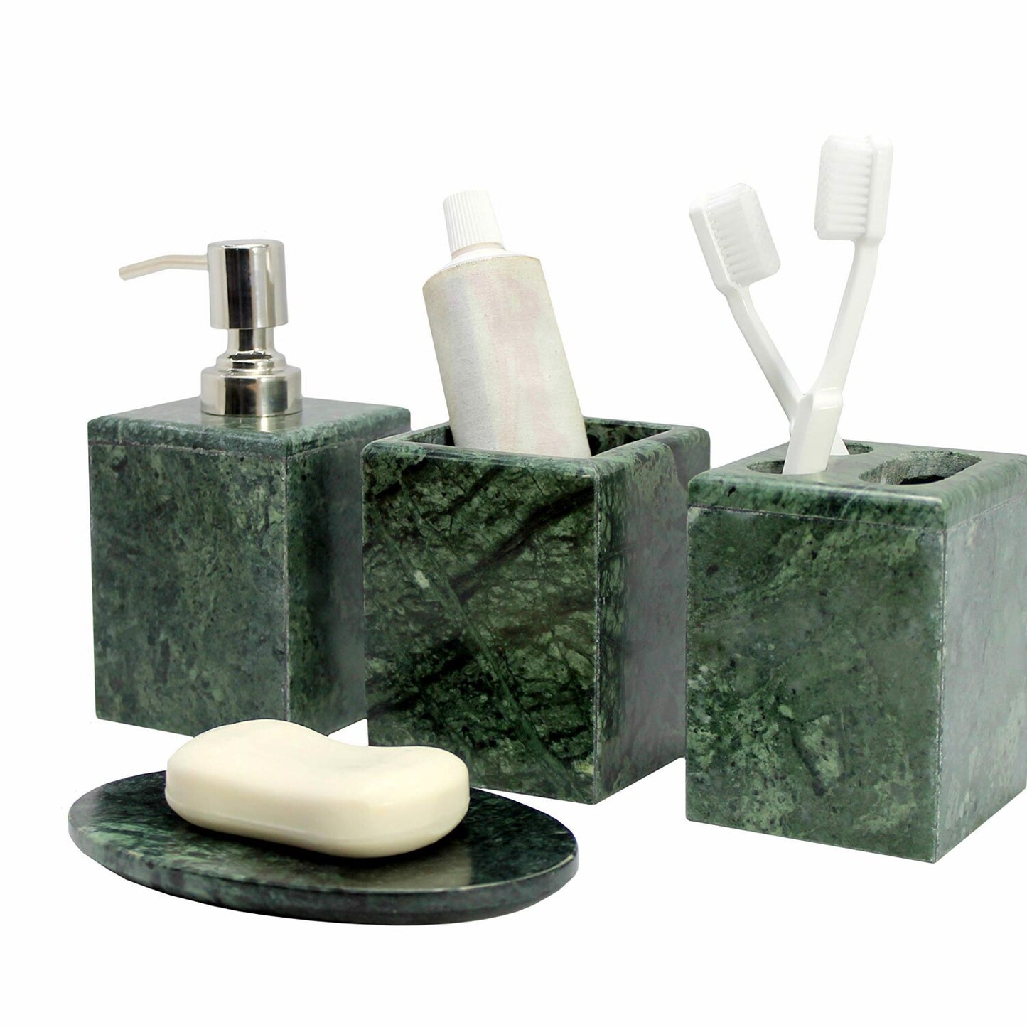 Natural Stone Bathroom Accessory Set (4 Pieces) Green