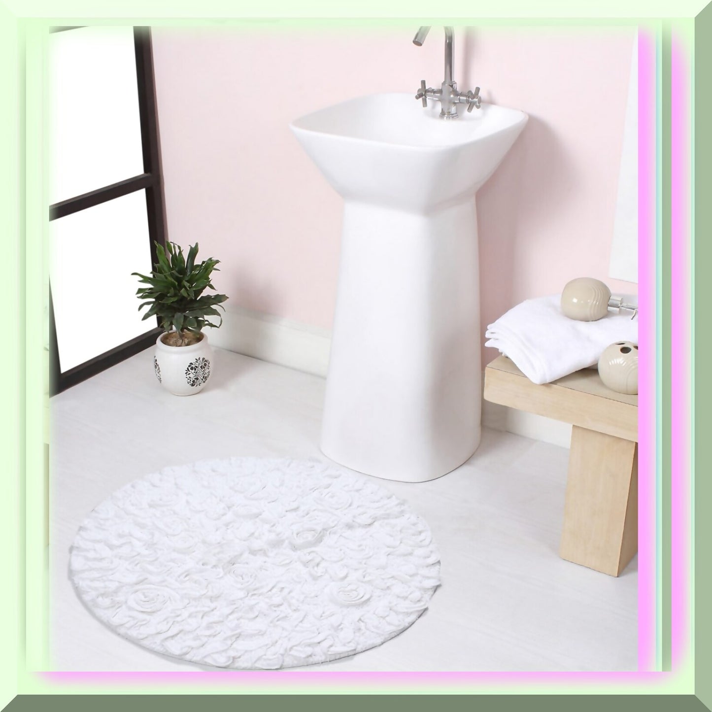 22" Round Cotton Tufted Bath Rug White