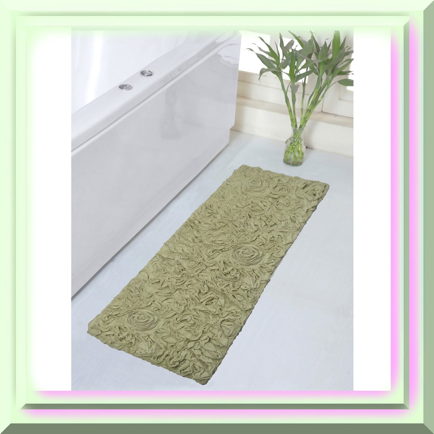 21"x54" Green Cotton Tufted Bath Rug