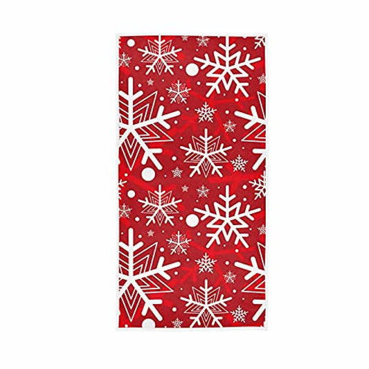 Winter Snowflakes Hand Towels 15x30 Inches Red