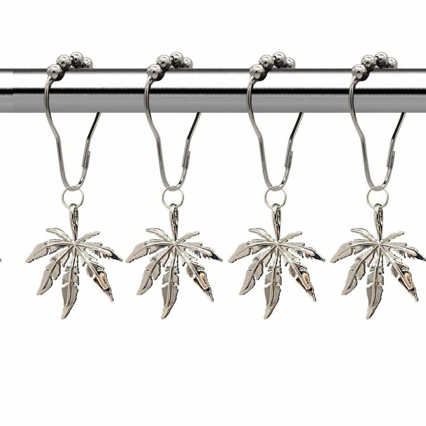 Leaf Shower Curtain Hooks Rings Set of 12 Silver
