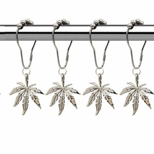 Leaf Shower Curtain Hooks Rings Set of 12 Silver