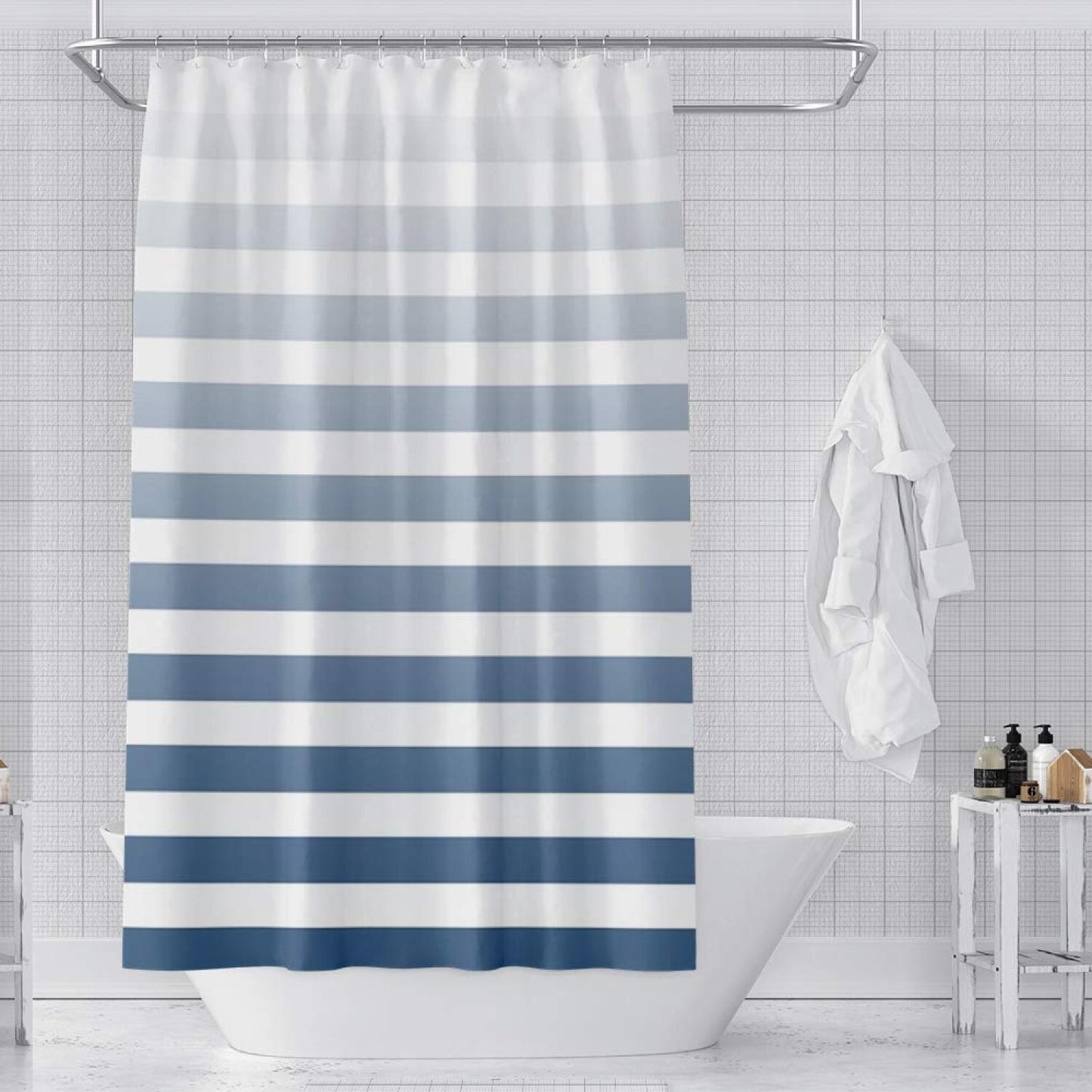 Navy Blue Striped Gradient Shower Curtain 60x72in