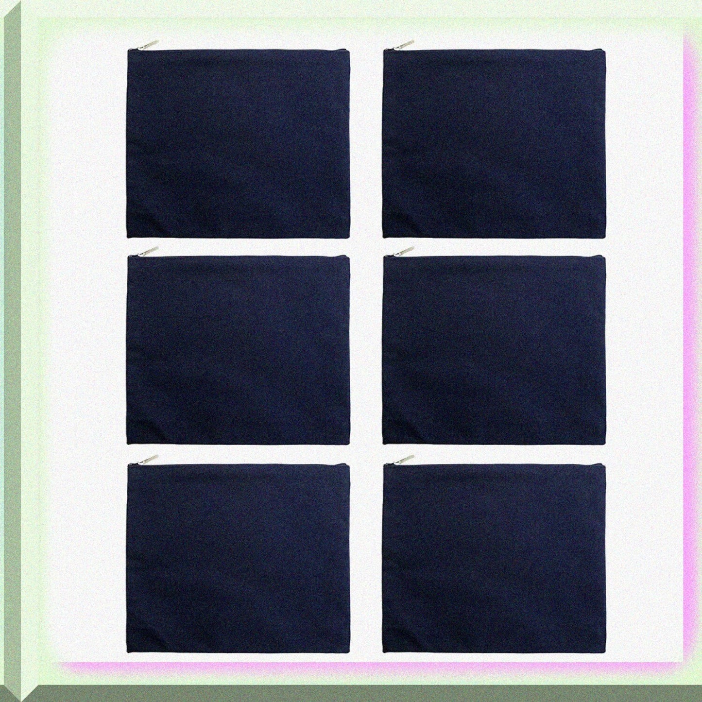 6 Pack Navy Cotton Canvas Makeup Bags 9.5 x 8 Inches