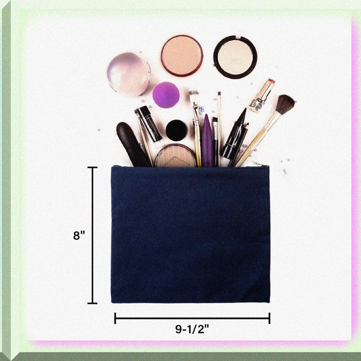 6 Pack Navy Cotton Canvas Makeup Bags 9.5 x 8 Inches