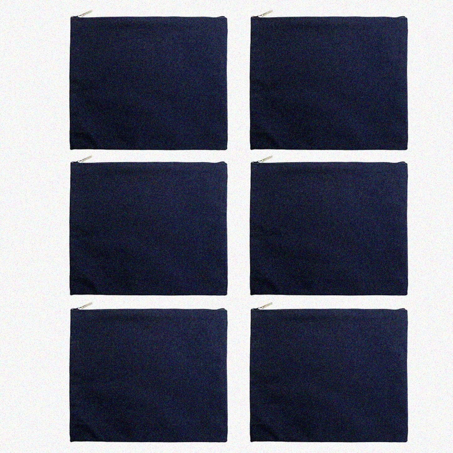 6 Pack Navy Cotton Canvas Makeup Bags 9.5 x 8 Inches