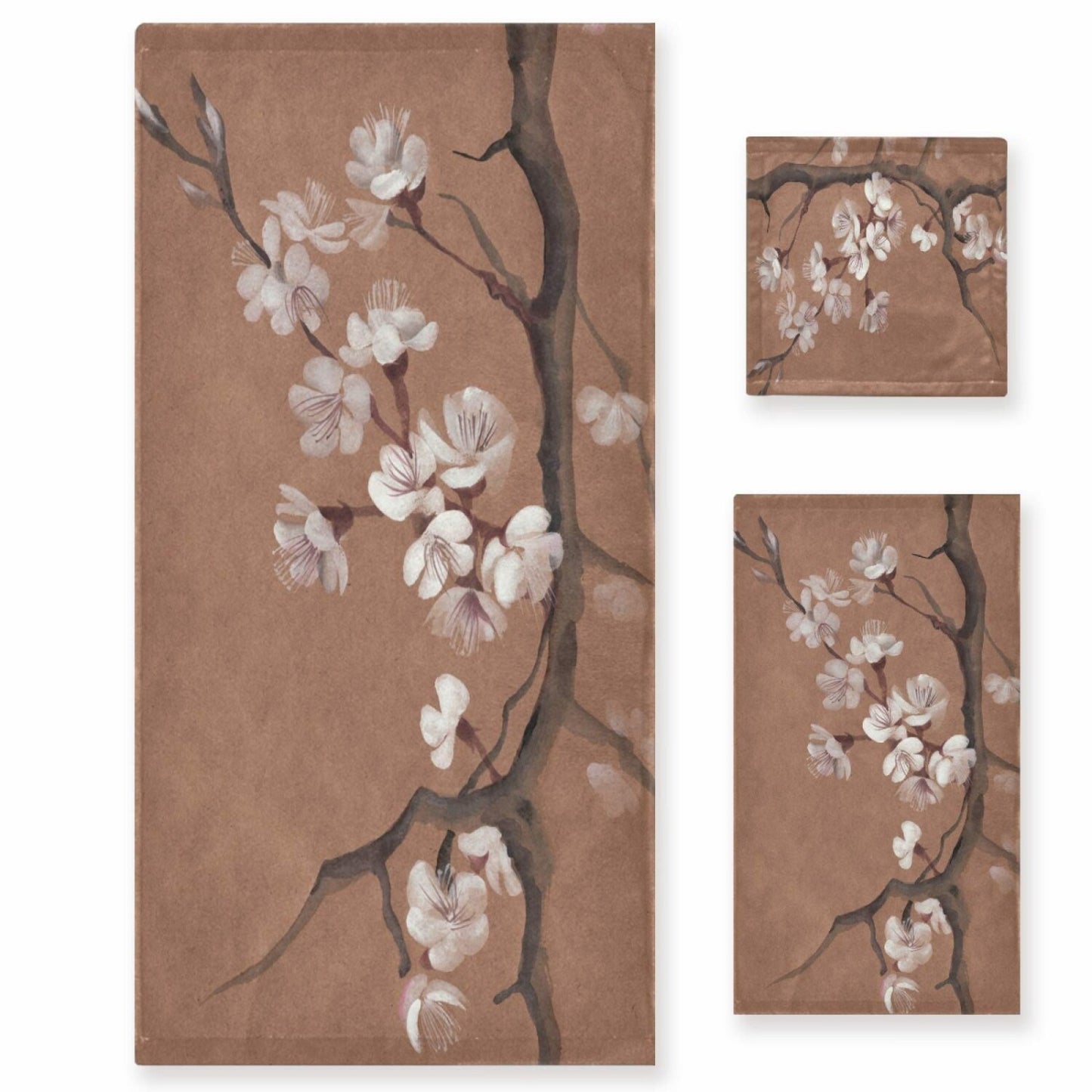 Watercolor Tree Blossom Towel Set 3-Piece