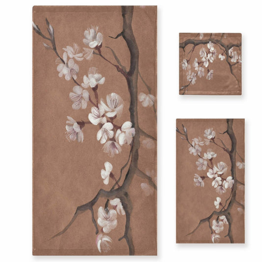 Watercolor Tree Blossom Towel Set 3-Piece