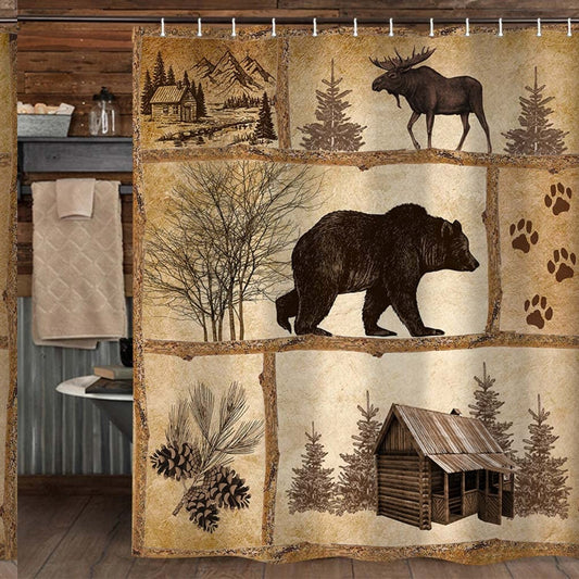 Rustic Cabin Shower Curtain Set 47x72 inch