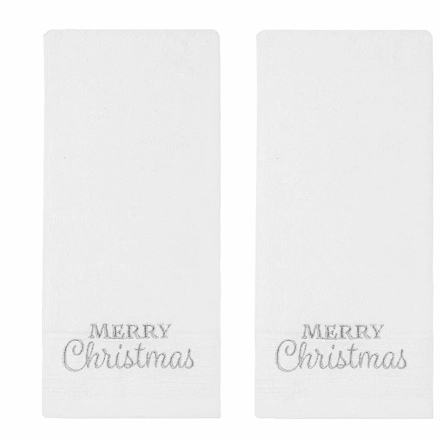 White Bath Hand Towels Set of 2 with Silver Embroidery