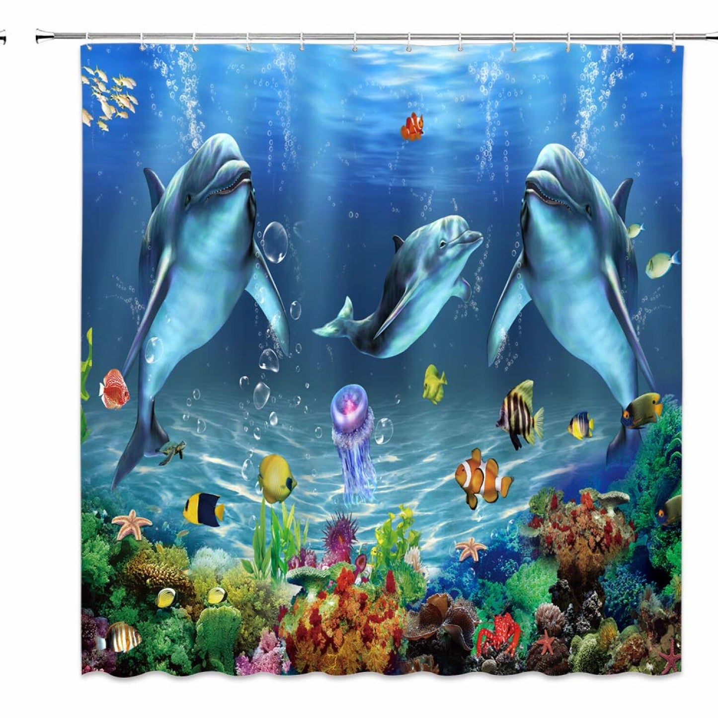 Underwater Dolphin Blue Whale Shower Curtain 70x70 Inch