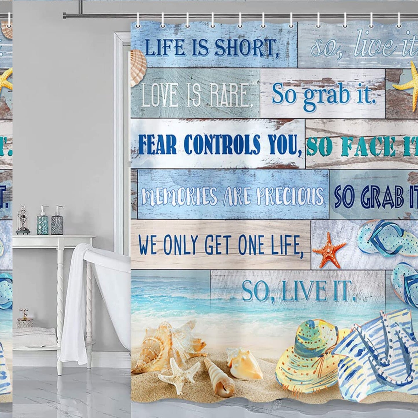 Beach Shower Curtain Nautical Starfish Seashells 69x70