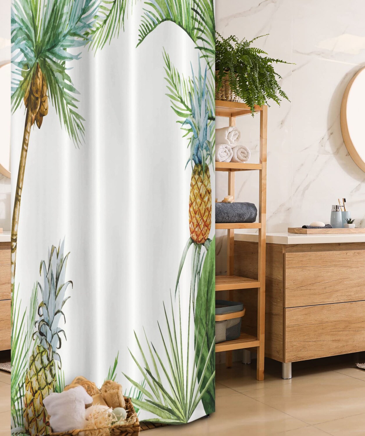 Pineapple Tropical Shower Curtain 36x72 inches