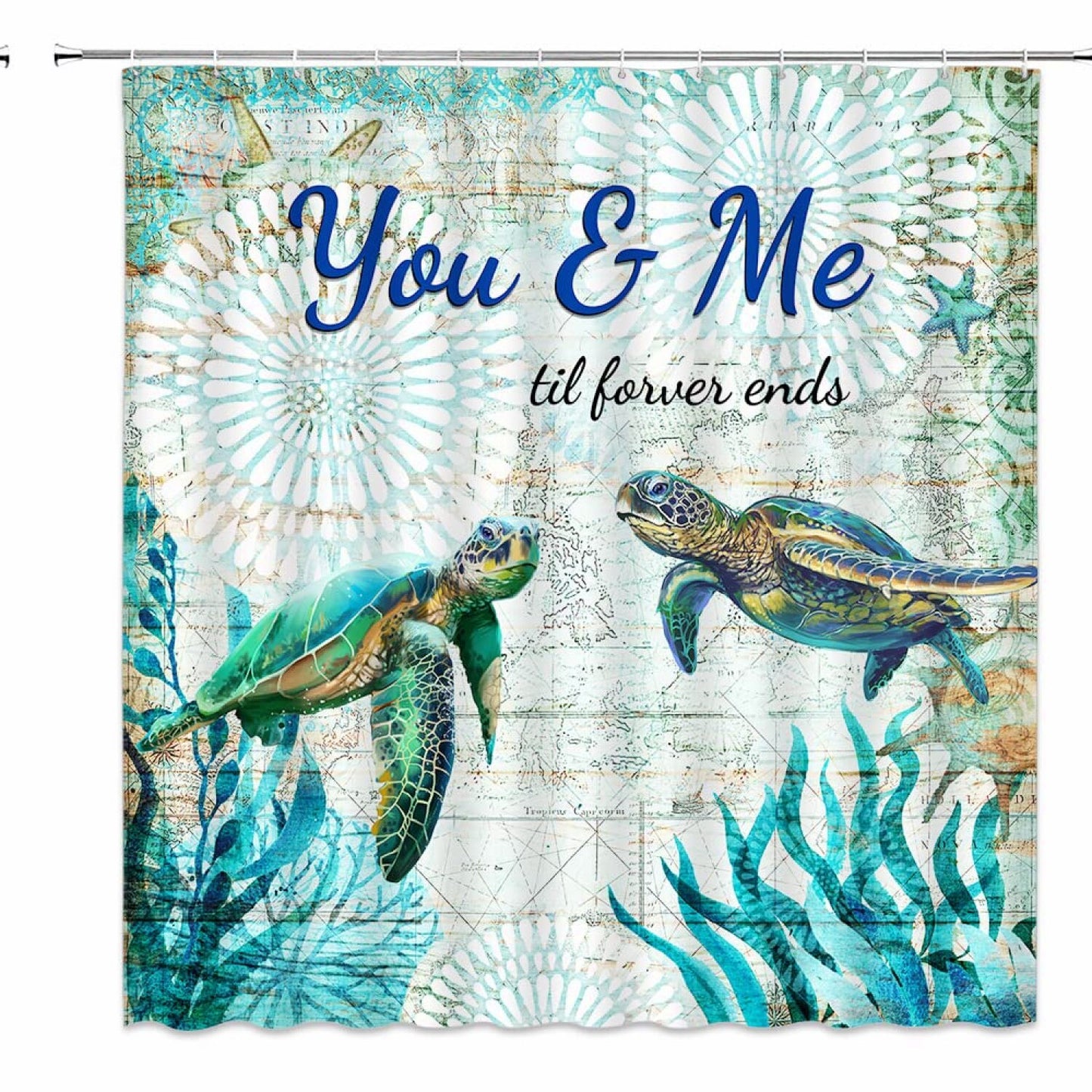 Nautical Sea Turtle Shower Curtain Teal