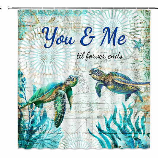 Nautical Sea Turtle Shower Curtain Teal