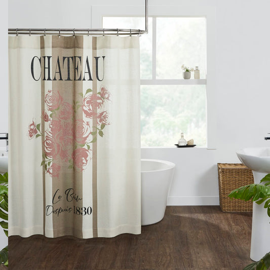Burlap White Rose Farmhouse Shower Curtain 72x72