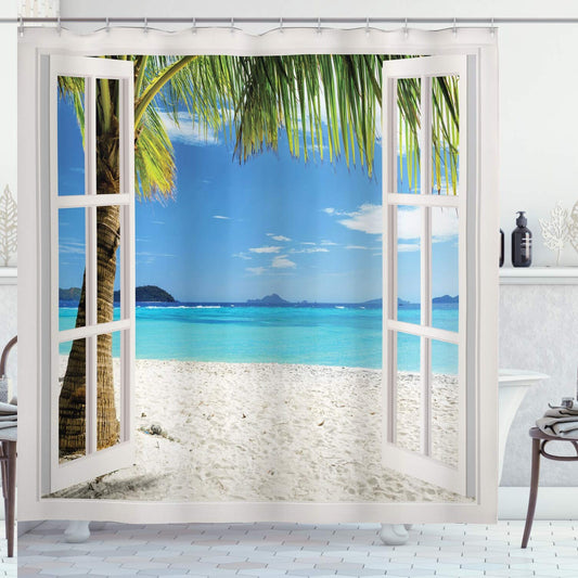 Turquoise Tropical Shower Curtain 69x70 inches