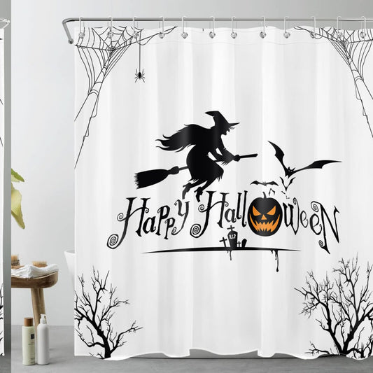 Black White Fabric Shower Curtain with Hooks 72x72 Inches