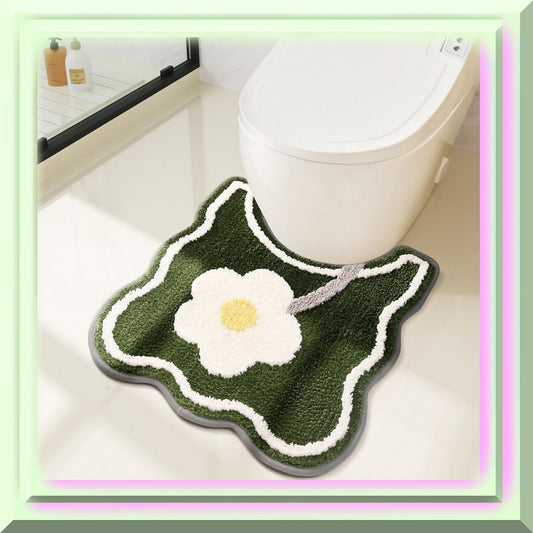 Green U-Shaped Microfiber Bath Rug 19.5 x 21.5 Inches