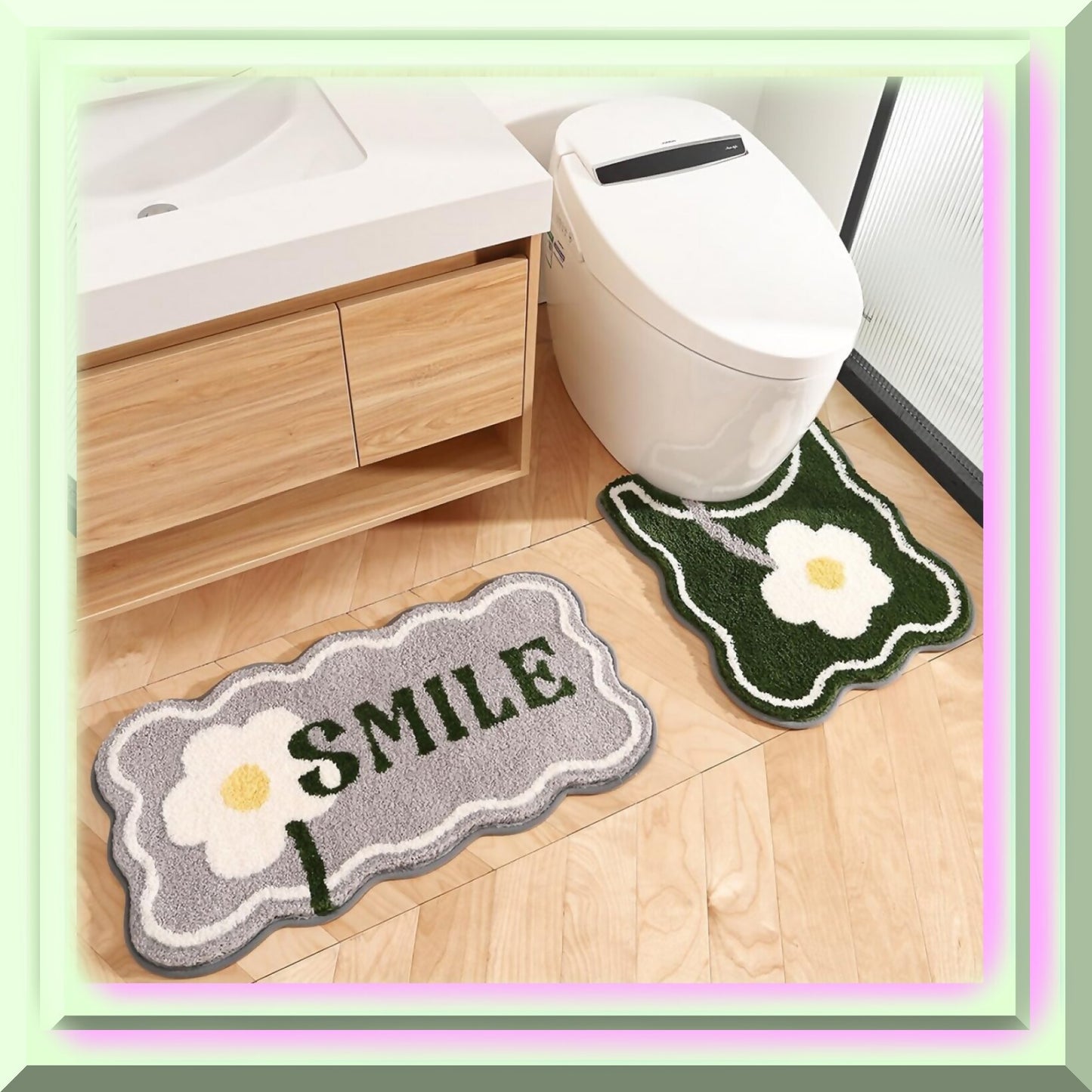 Green U-Shaped Microfiber Bath Rug 19.5 x 21.5 Inches