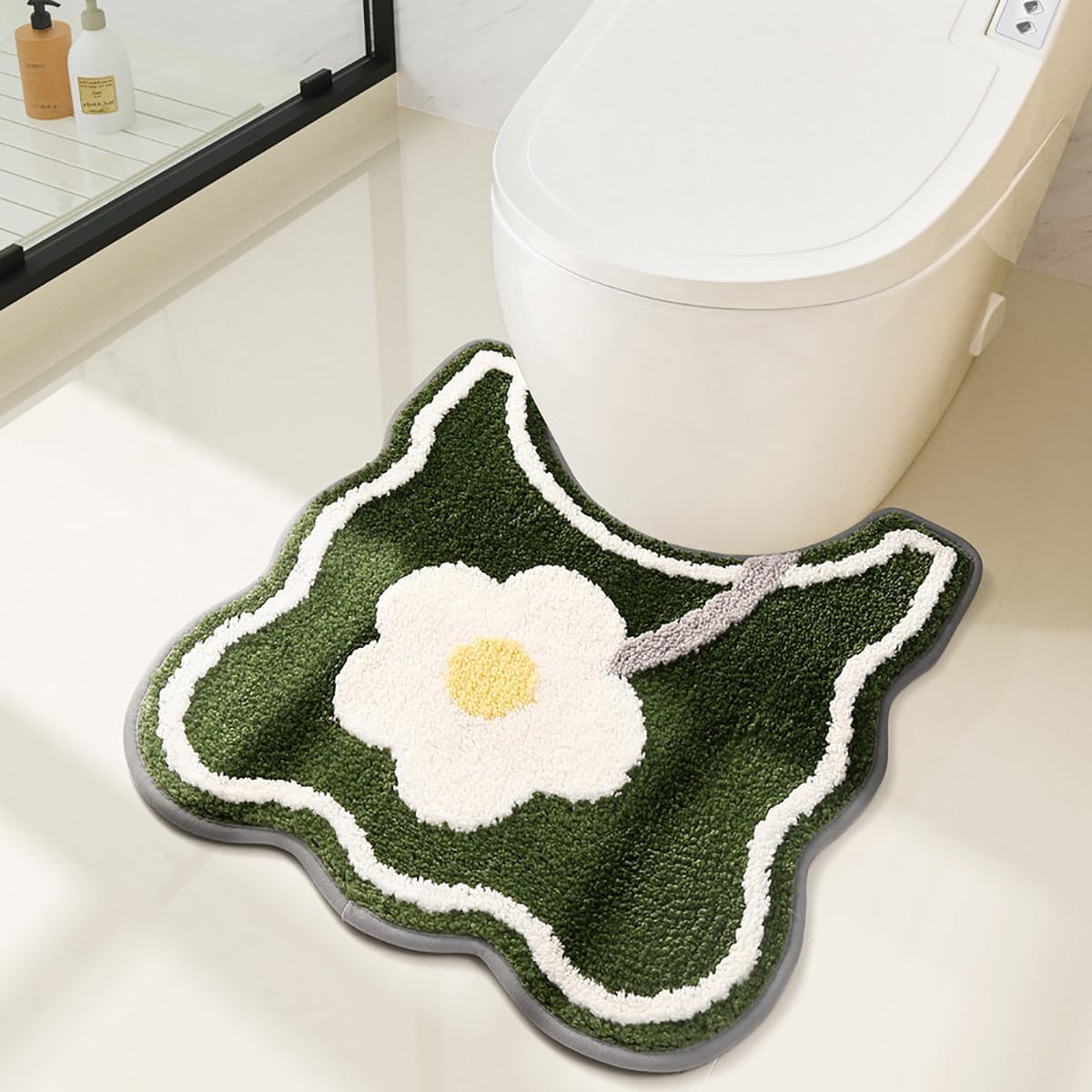 Green U-Shaped Microfiber Bath Rug 19.5 x 21.5 Inches