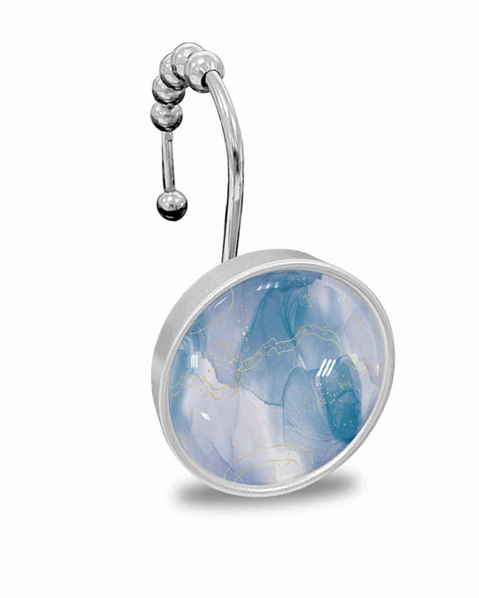 12 Pcs Navy Blue Marble Shower Curtain Hooks