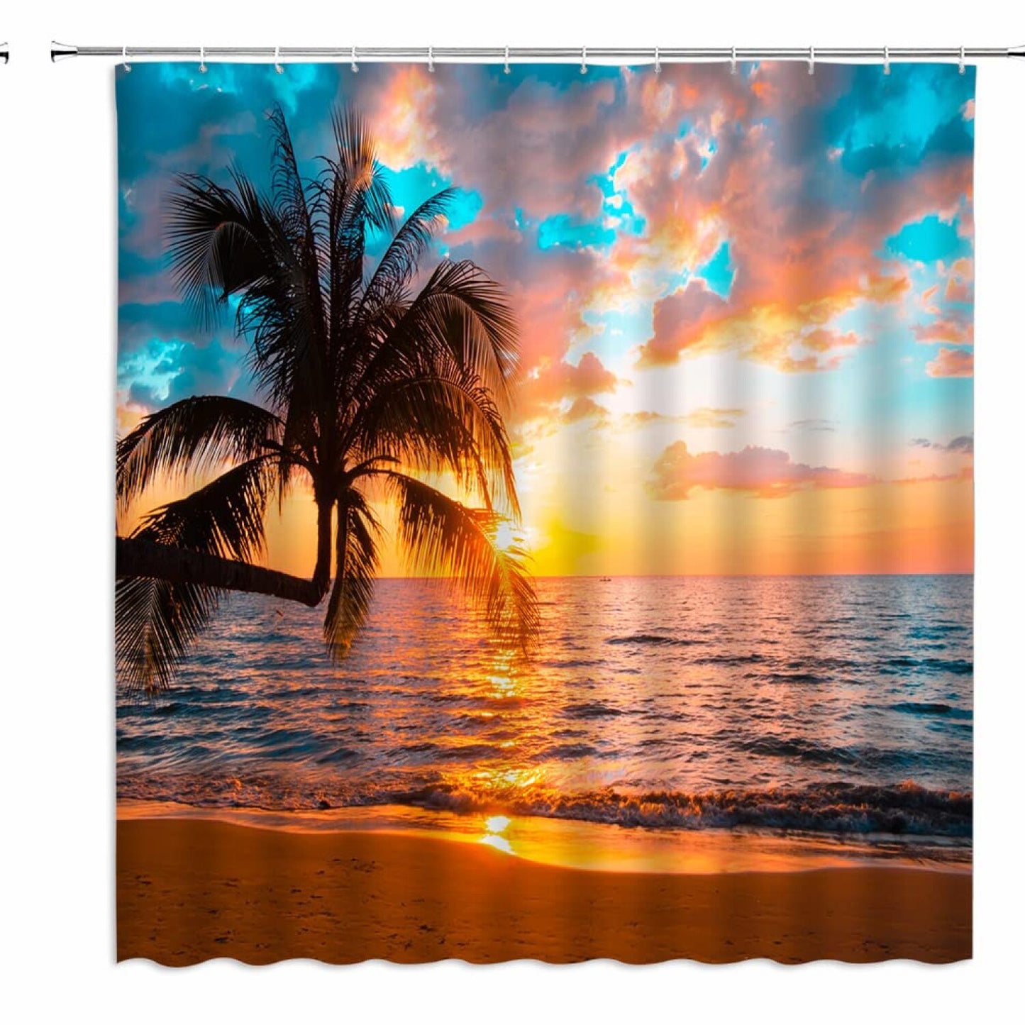 Ocean Beach Shower Curtain 70x70 Tropical Scene