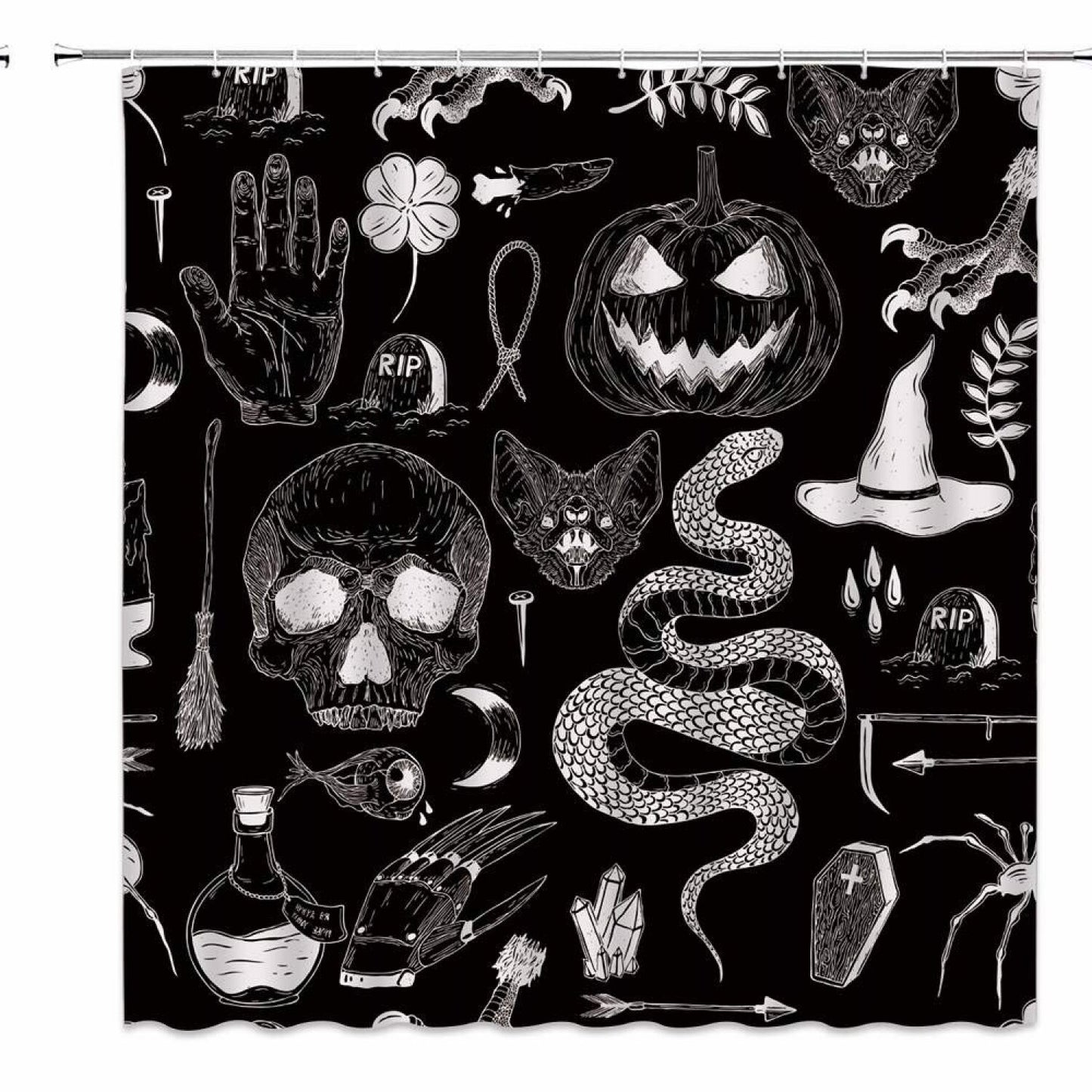 Black Spooky Shower Curtain 70x70 Inch with Hooks
