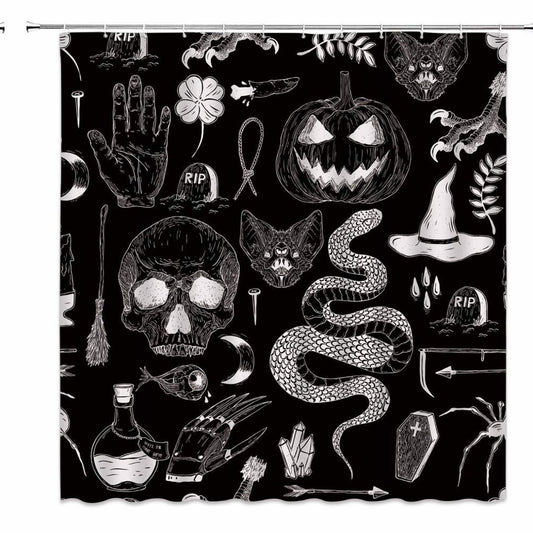 Black Spooky Shower Curtain 70x70 Inch with Hooks