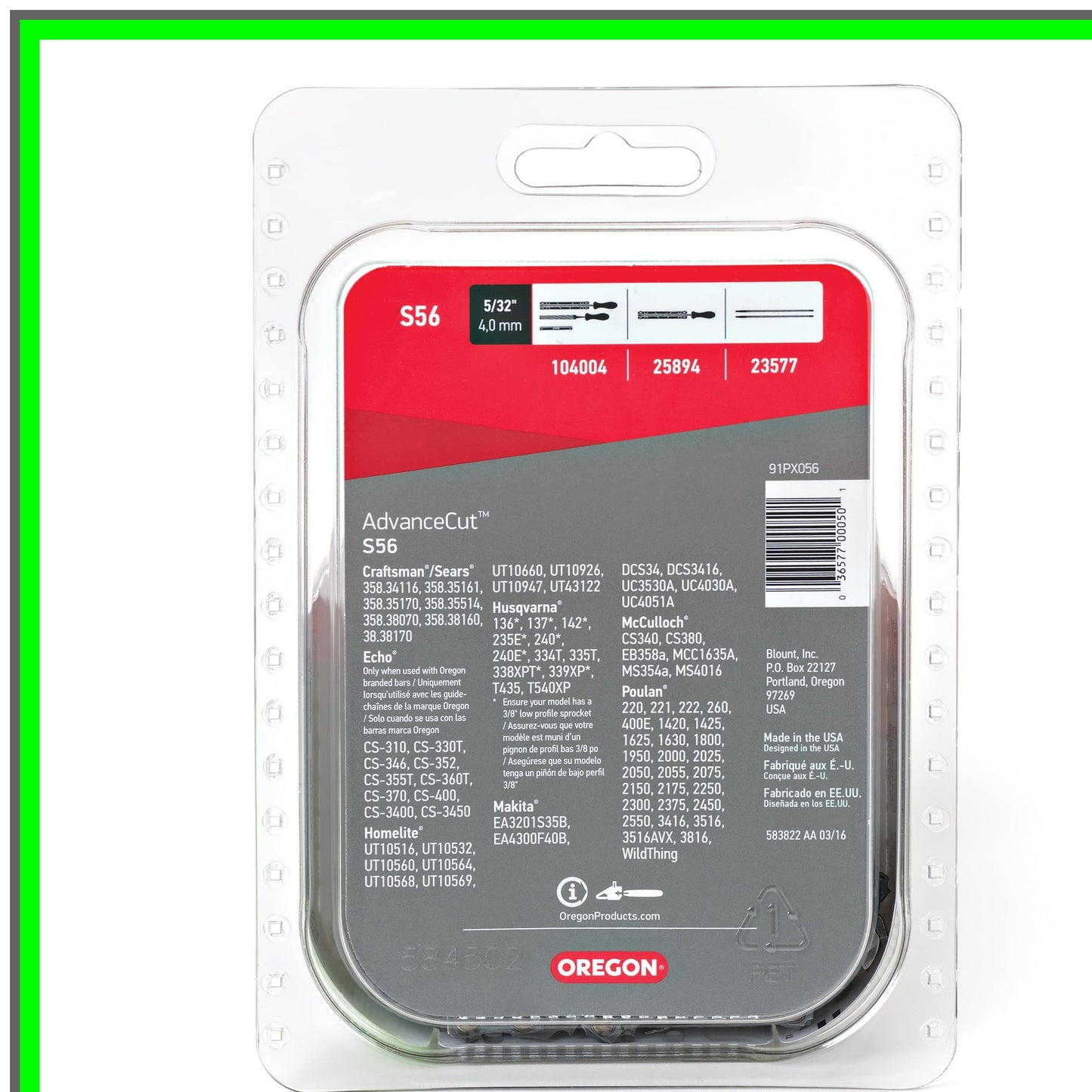 AdvanceCut 16-Inch Low-Kickback Chainsaw Chain for Makita Husqvarna and More