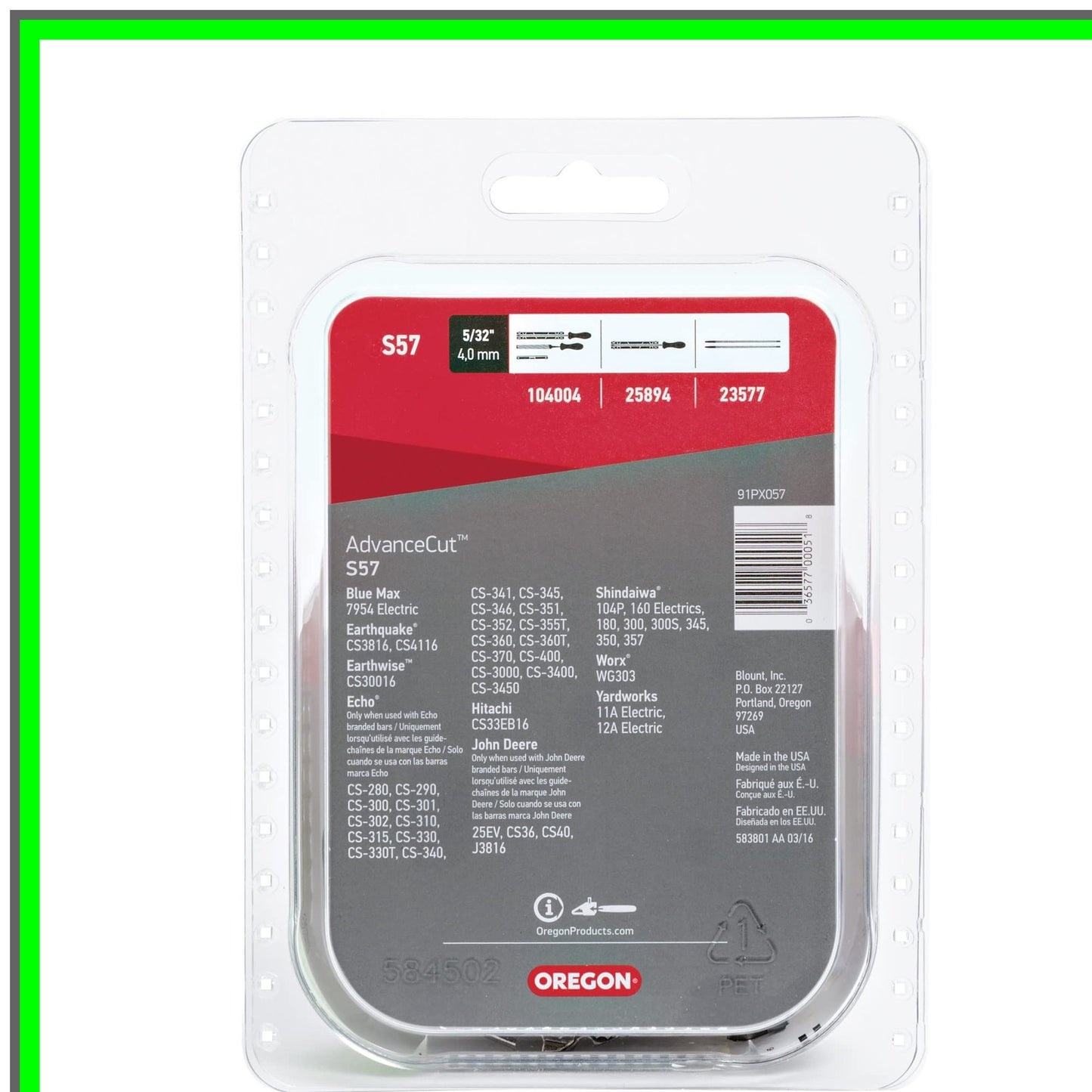 AdvanceCut 16-Inch Chainsaw Chain, 57 Links, Low Vibration, 3/8" Pitch