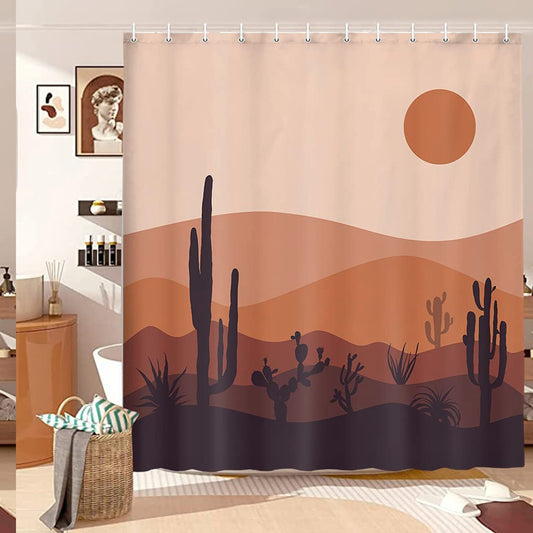Mid Century Modern Boho Mountain Cactus Shower Curtain 70x70in