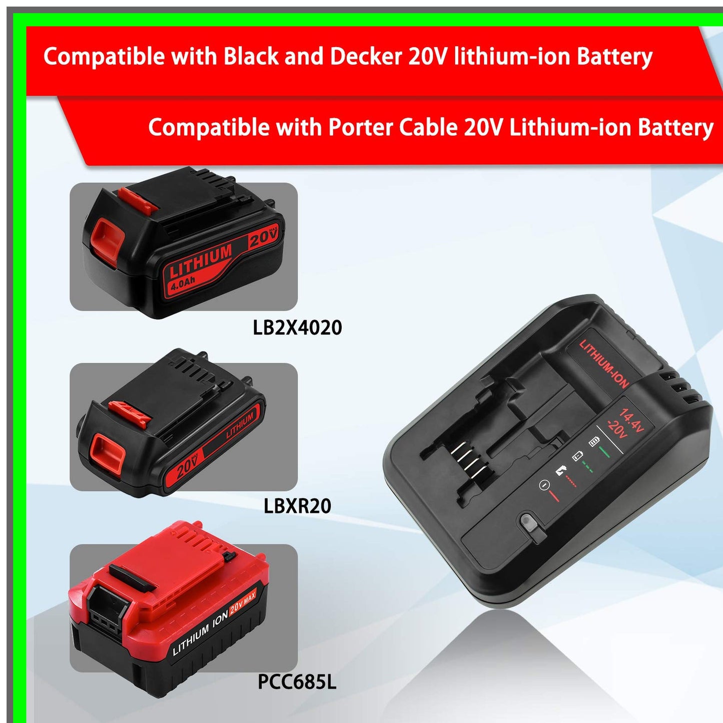 20V Quick Charge Battery Charger for Porter Cable LBXR20 PCC680L Series