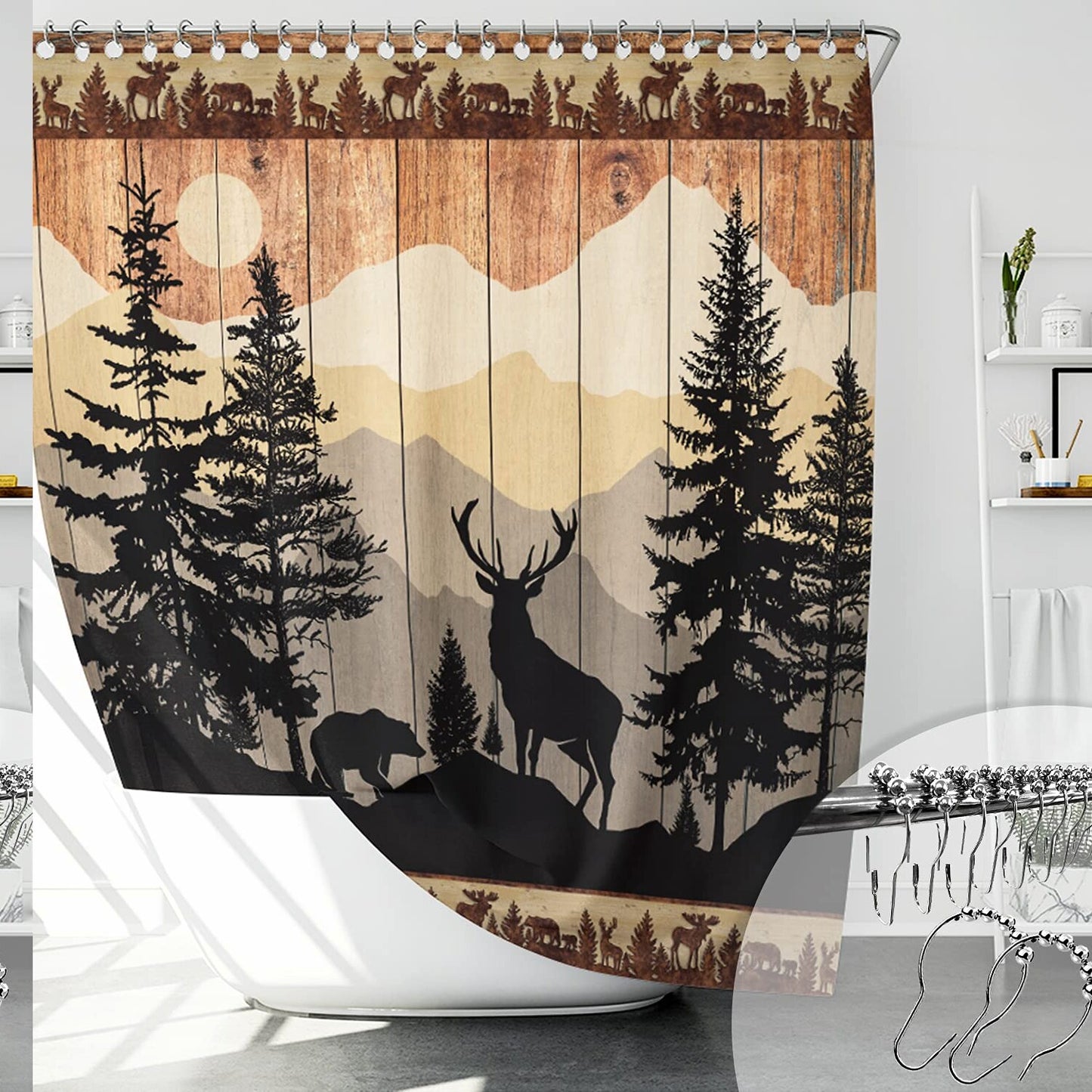 Rustic Deer Shower Curtain Set 72" x 72"