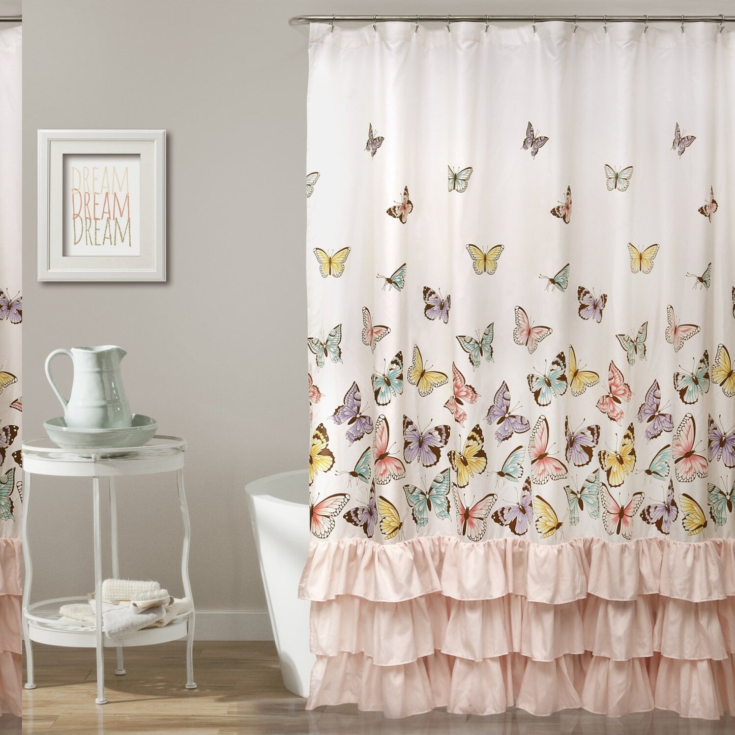 Pink Flutter Butterfly Shower Curtain 72 x 72