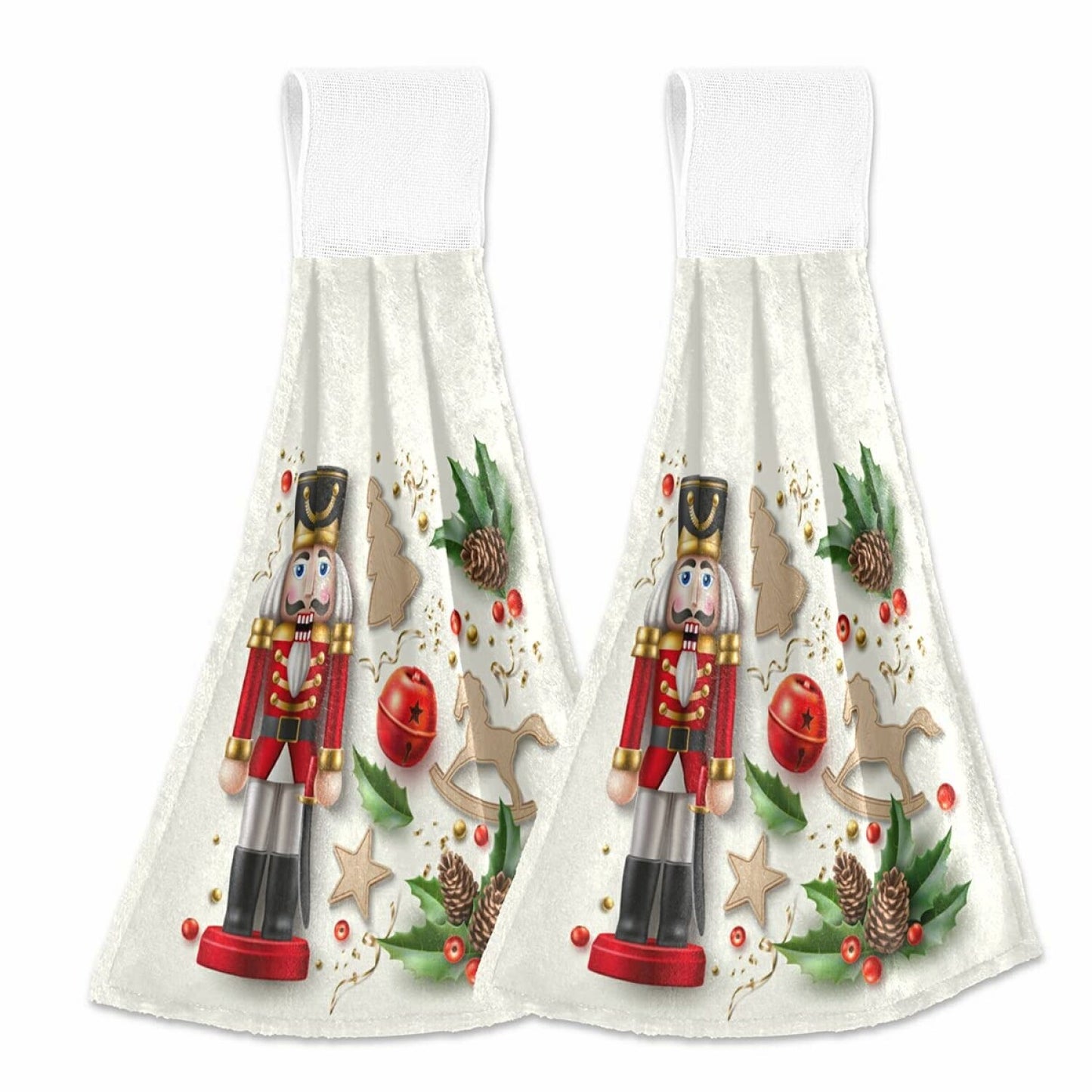 2 pcs Coral Velvet Hand Towels with Nutcracker Design