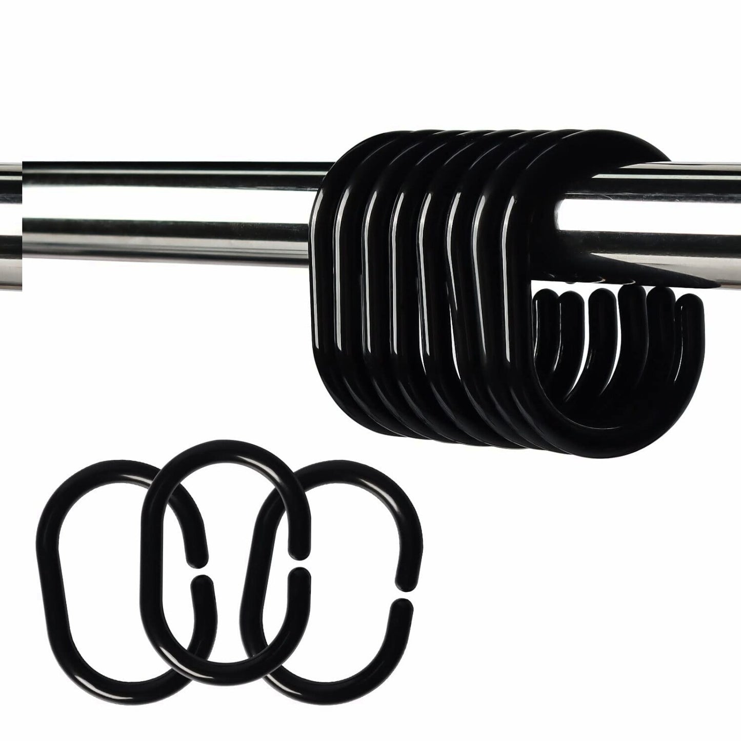 Black Plastic Shower Curtain Rings, 24 Pcs