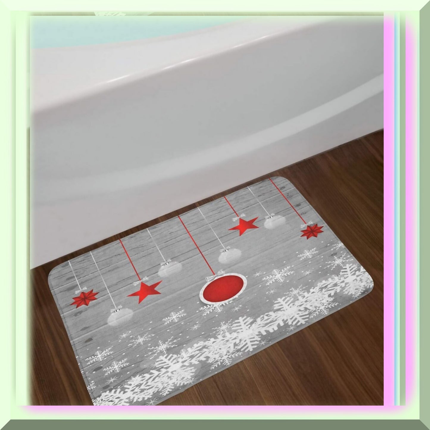 Bath Mat with Pendant Stars and Snowflakes, 30.2" x 20"