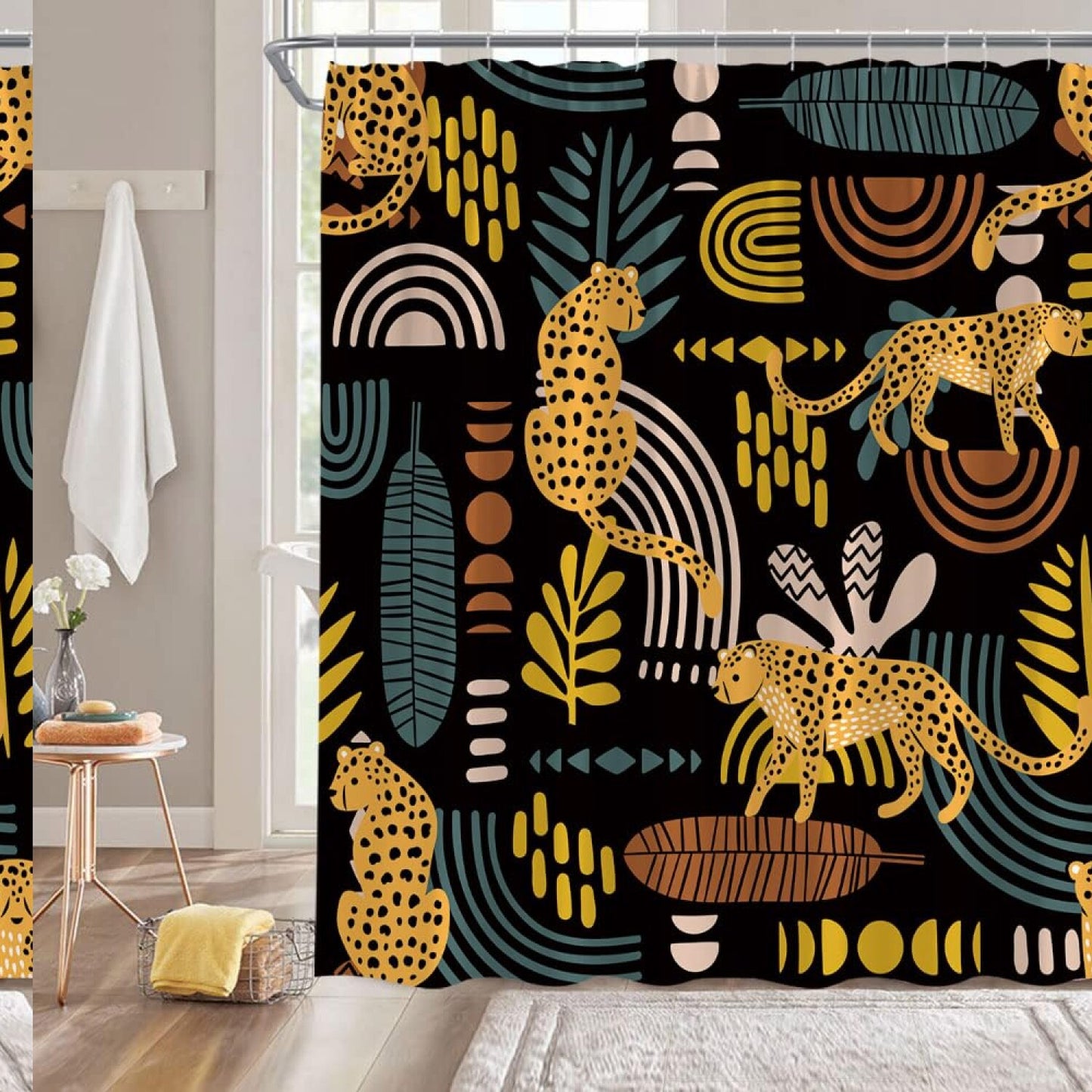 Leopard Palm Leaves Shower Curtain 70x70 Inch