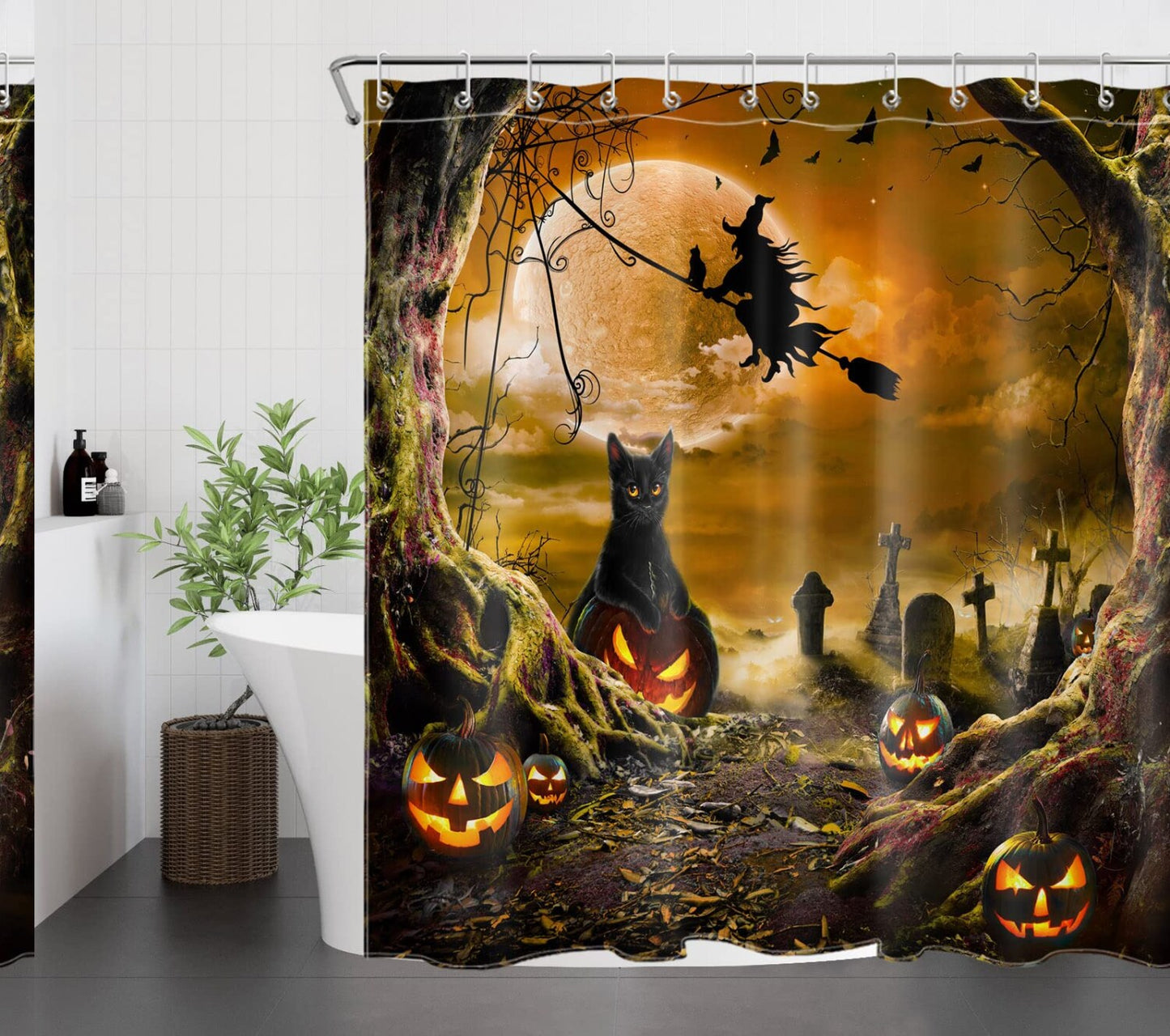 Spooky Cat Graveyard Shower Curtain 72x72 Inch