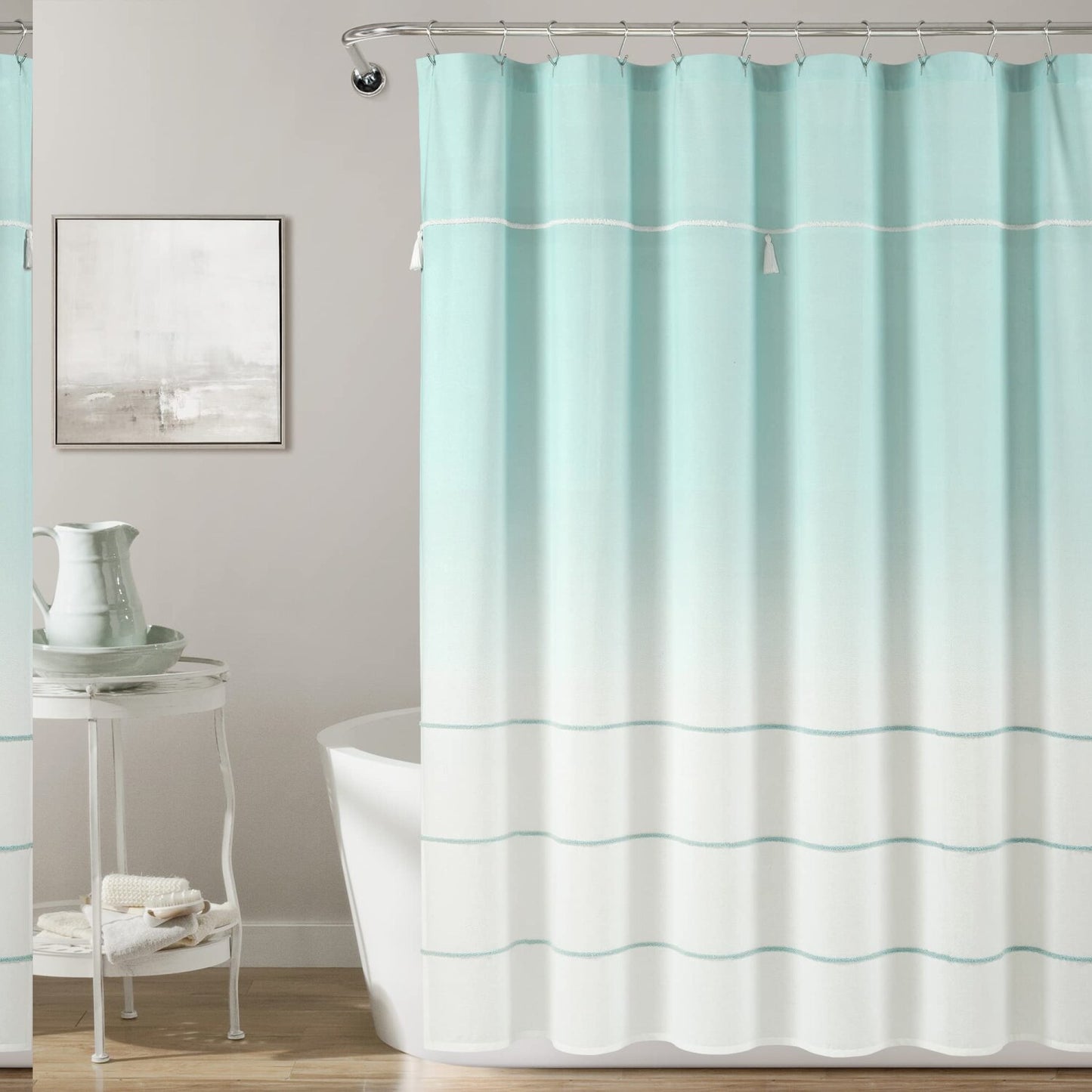Ombre Embroidery Tel Cotton Shower Curtain 72x72 Aqua